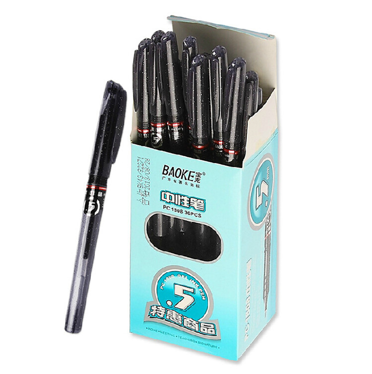 宝克pc1808中性笔黑色办公用品签字笔碳素黑色水笔0.5mm36支装
