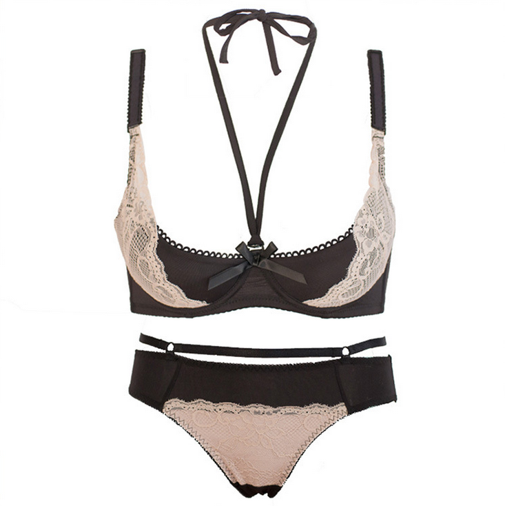 萌心怡 时尚性感美背少女文胸套装深v聚拢胸罩白色蕾丝加厚内衣 st