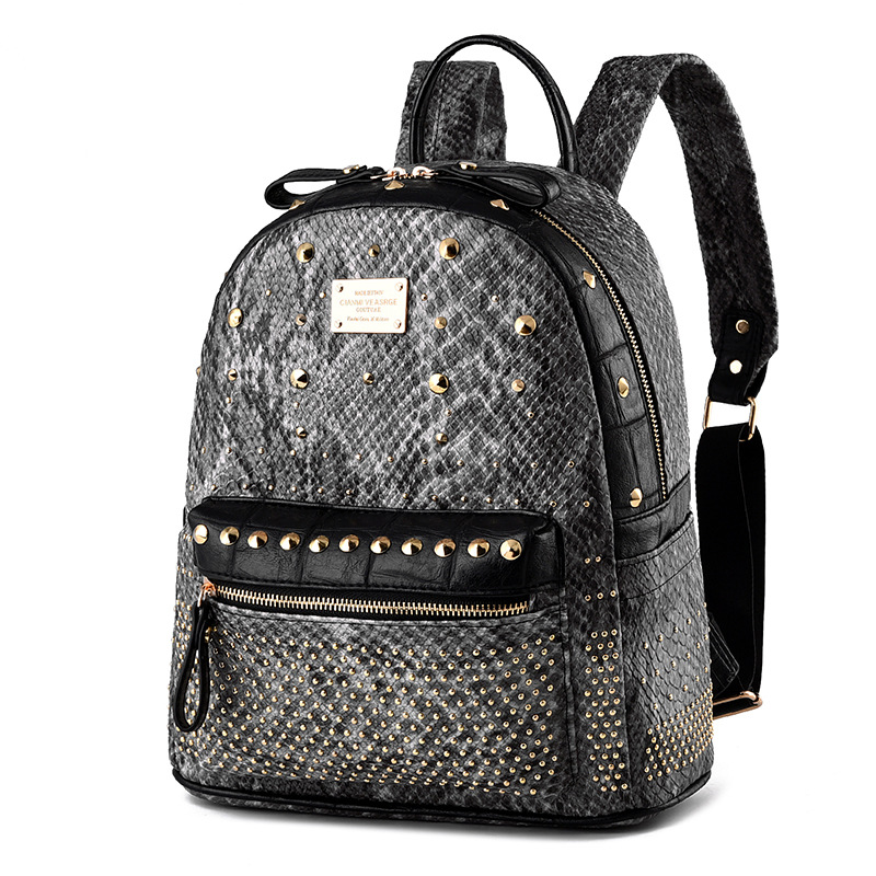 双肩包女包2017新款潮韩版学生时尚铆钉休闲背包pu学院风851_我连网